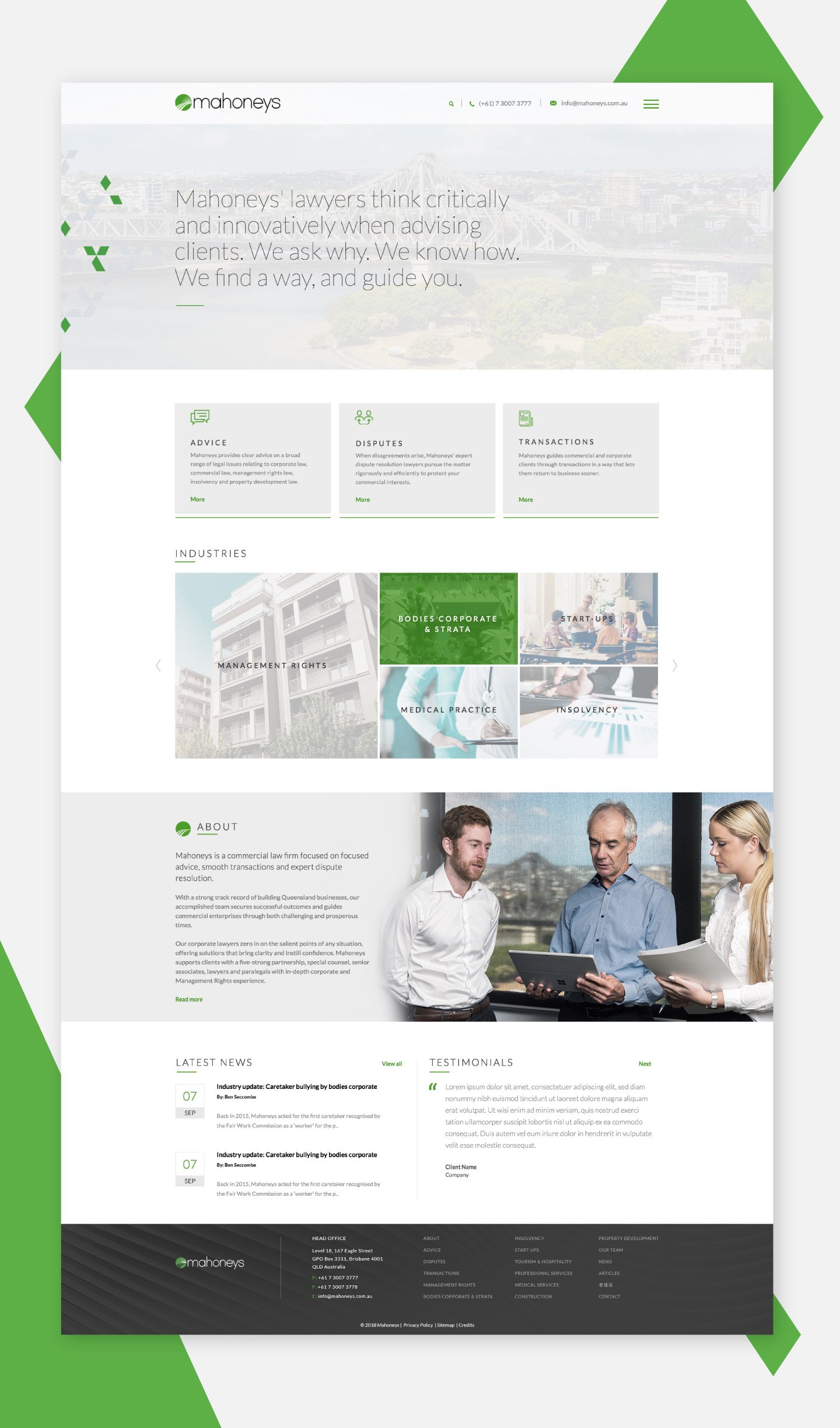 Website Design for Law Firm Mahoneys by Sketch Corp.