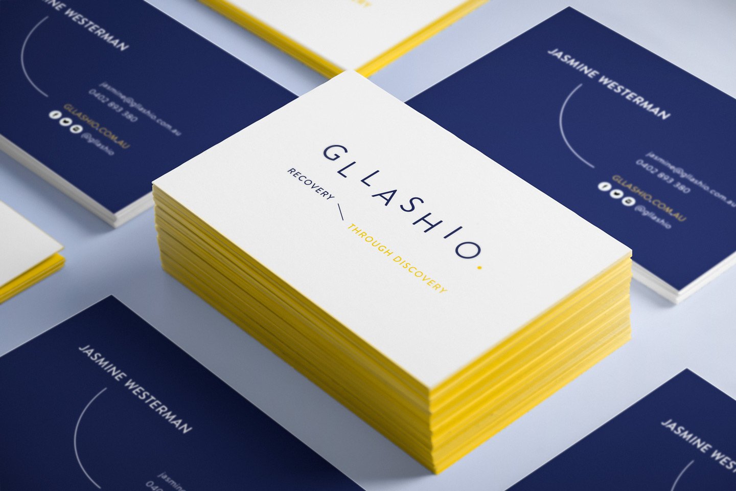 business card design for branding project GLLASHIO for client Jasmin Westerman by Sketchcorp.