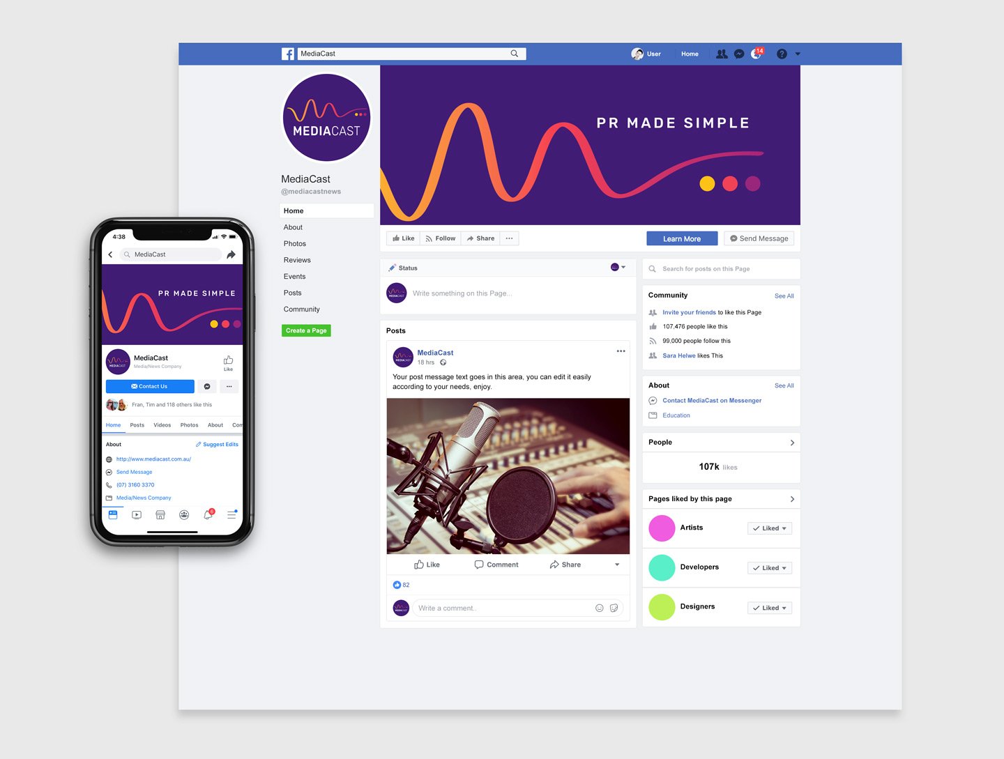 Social media content design, Brand strategy and brand identity design for MediaCast by Sketch Corp.