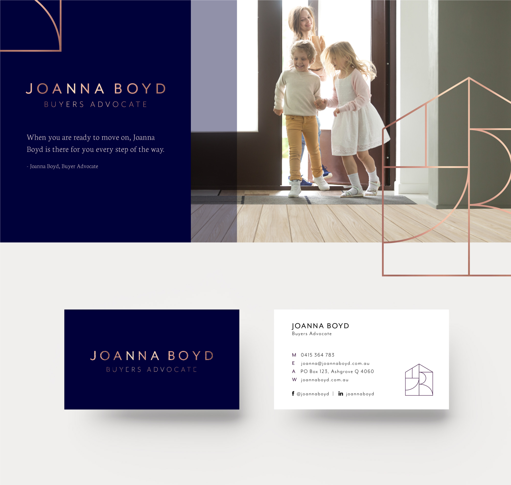 Branding strategy and brand visual identity project for Joanna Boyd Buyers Advocate by Sketch Corp.