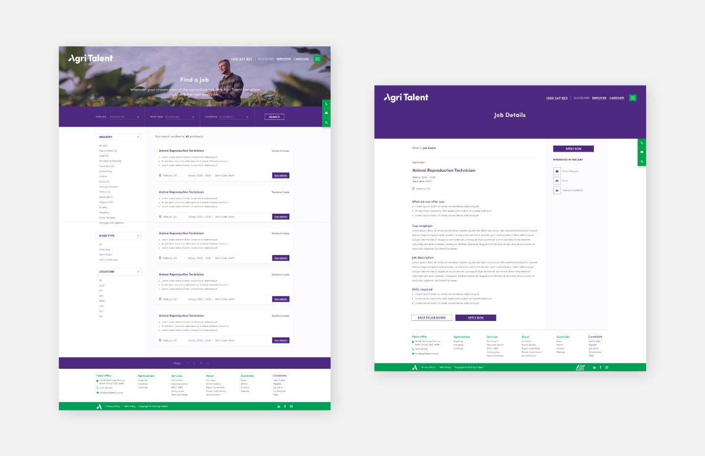 Web design and visual identity project for Agricultural Recruitment agency Agri Talent
