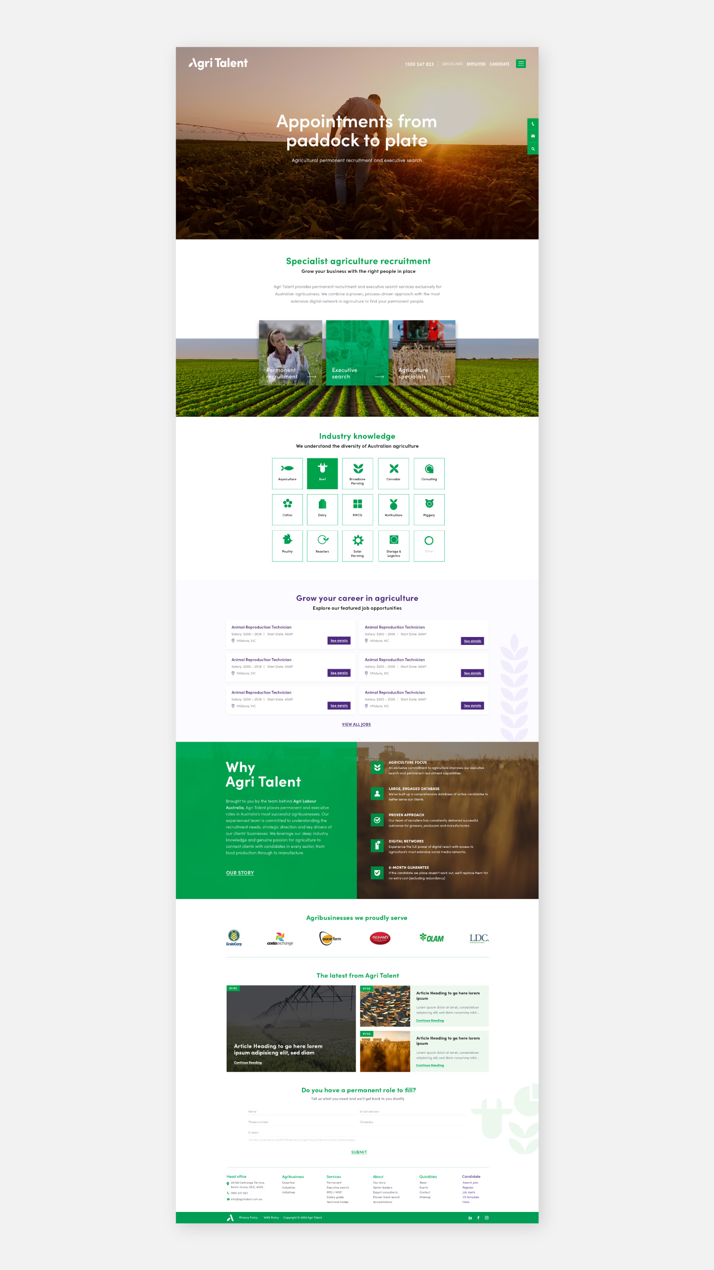 Web design and visual identity project for Agricultural Recruitment agency Agri Talent