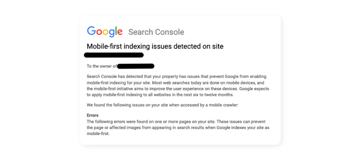 image of indexing issues detected on site text from google mobile ranking first