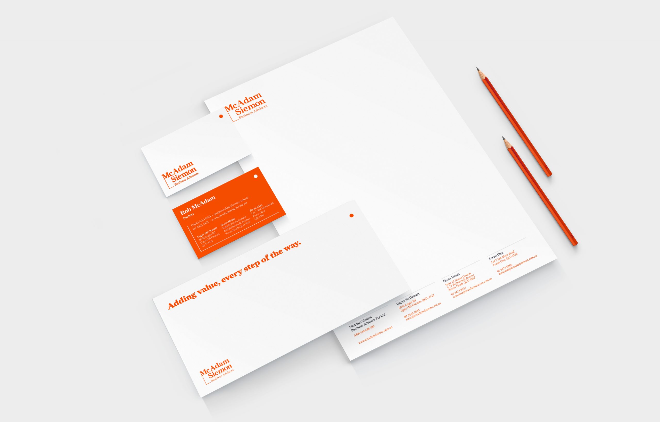 Brand strategy and visual identity design project for McAdam Siemon Business Advisors by Sketch Corp. design studio in Brisbane